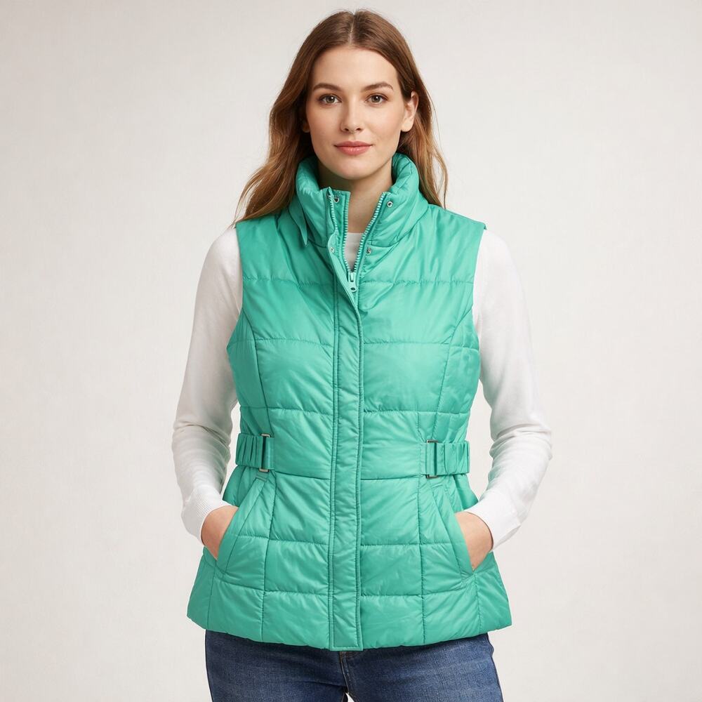 NY&Co. Puffer Vest Green Size Large Buckle Sides